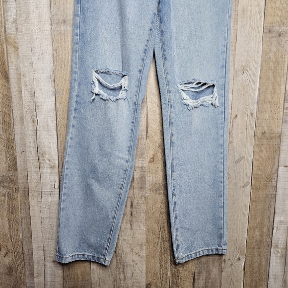 Rebellious Mid Wash Distressed Knee High-rise Extra Long Denim Blue Jeans Size 2 - Picture 2 of 9